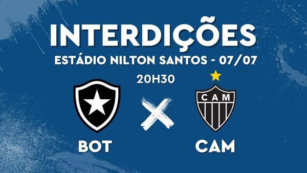 Esquema de trânsito para o jogo entre Botafogo e Atlético-MG, às 20h30, neste domingo (7), no Nilton Santos