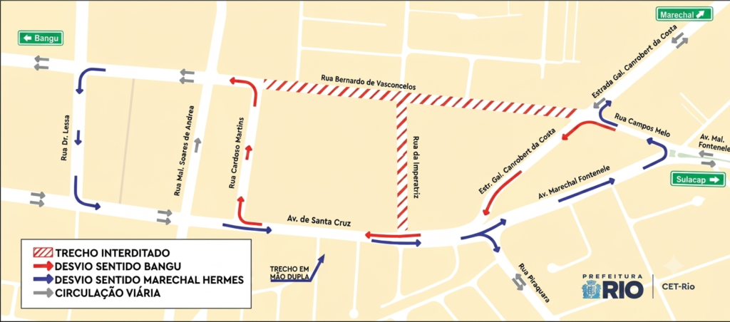 PAC Realengo: esquema especial de trânsito amplia trecho interditado para obras a partir de domingo (19/7)