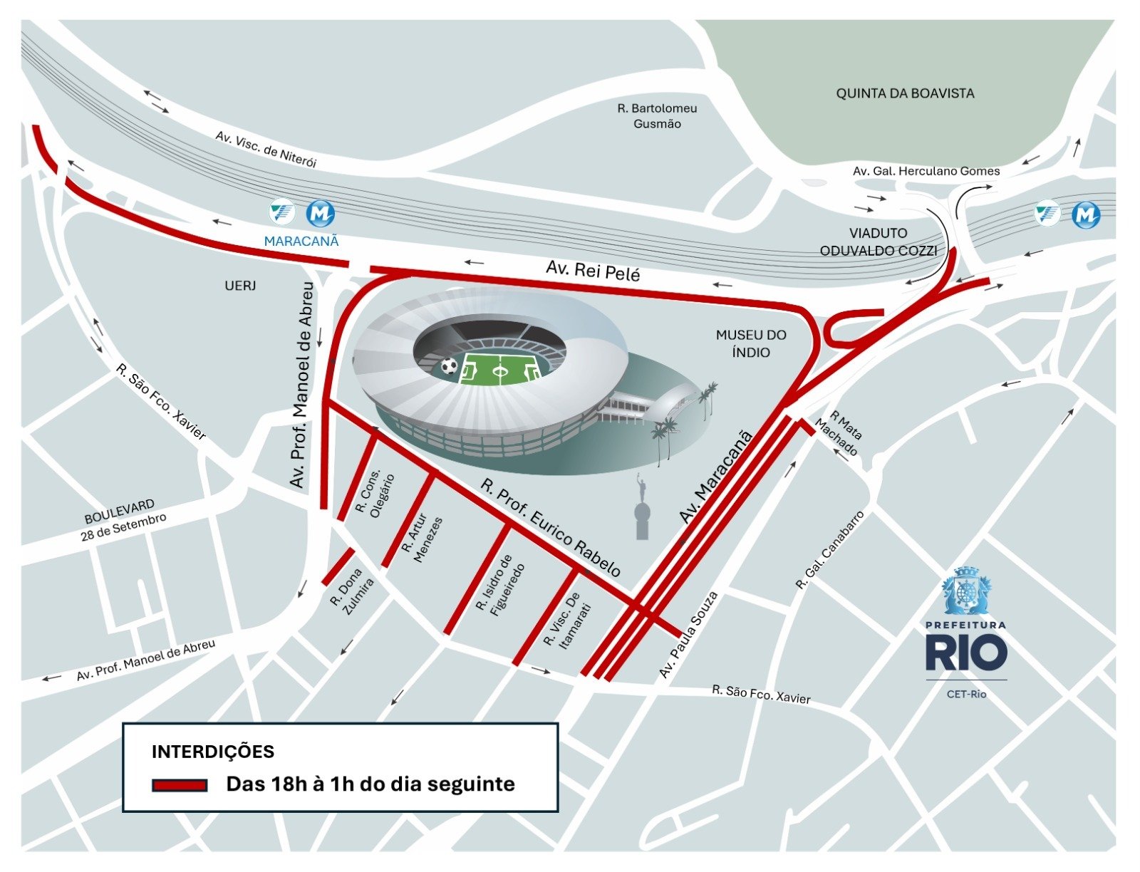 Confira esquema de interdições no entorno do Maracanã para Fluminense e Vasco neste sábado (05/09)